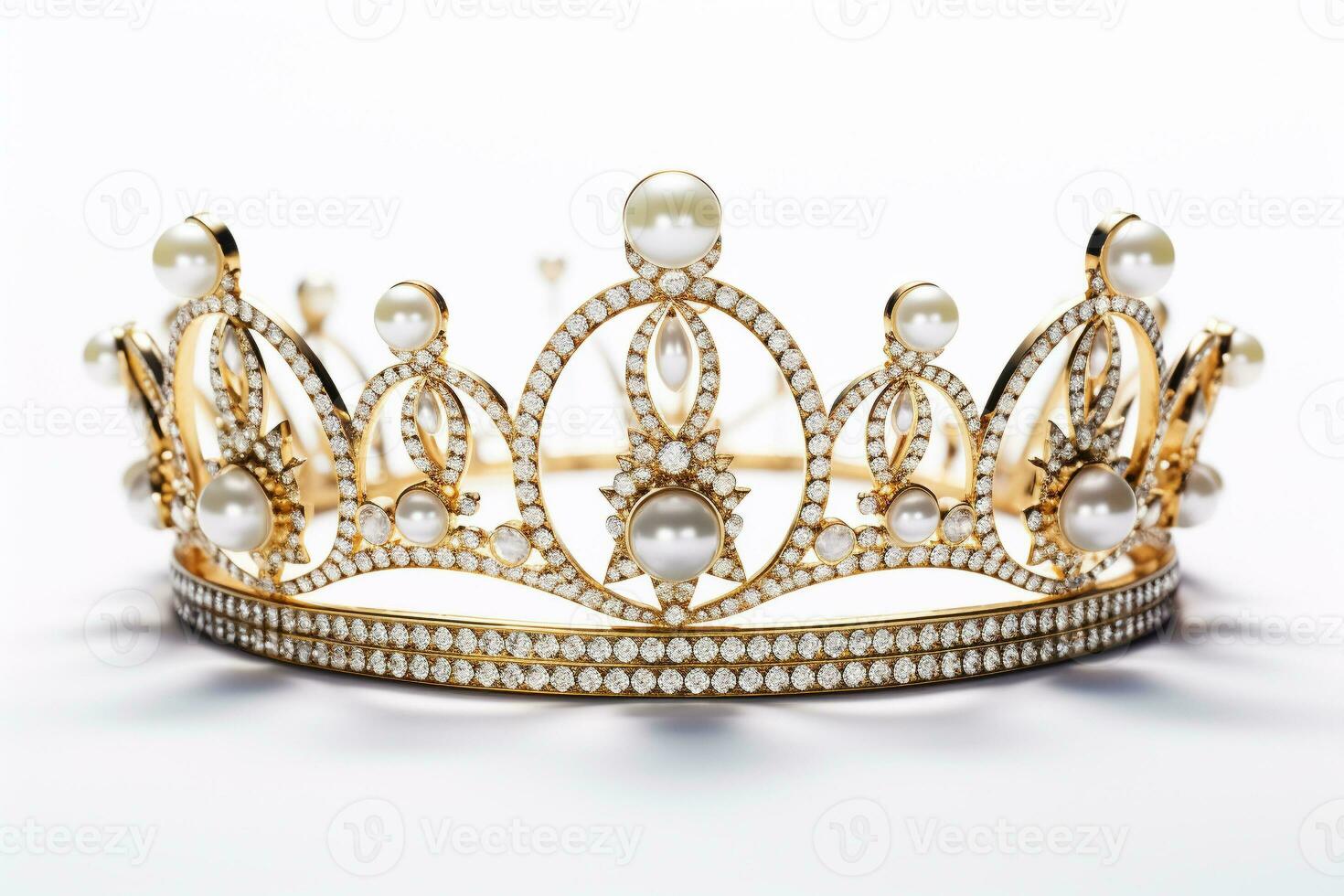 beautiful diamond and pearl crown on white background generative AI photo