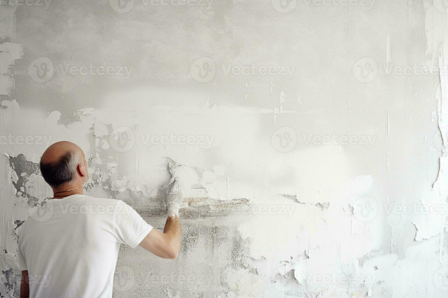 a man applying a white putty on wall generative AI photo