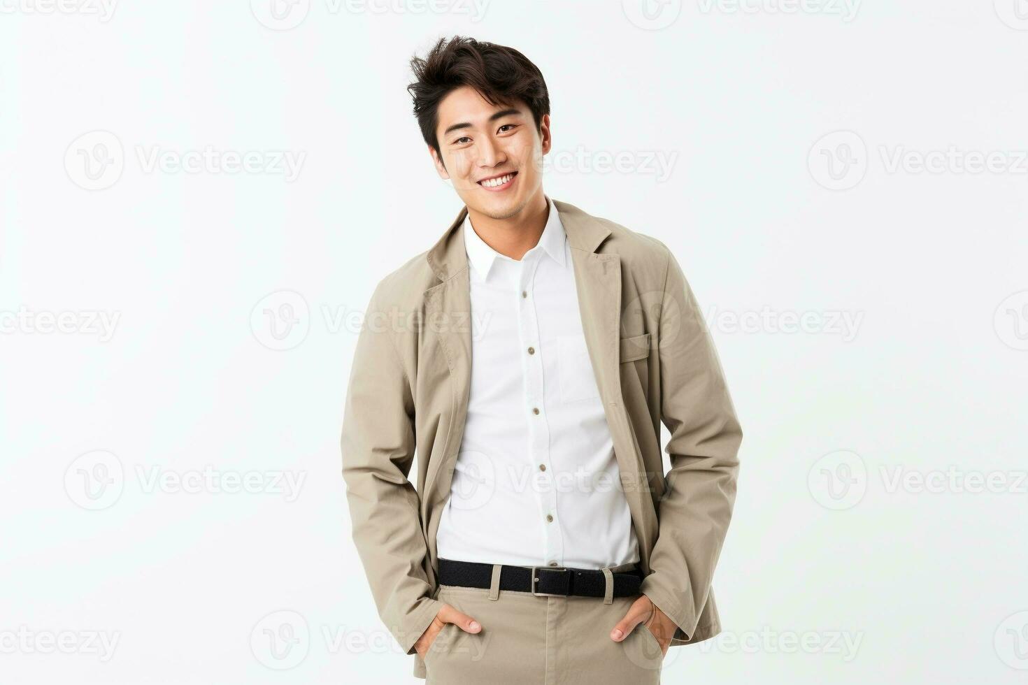 a japanese handsome man posing on white background generative AI photo