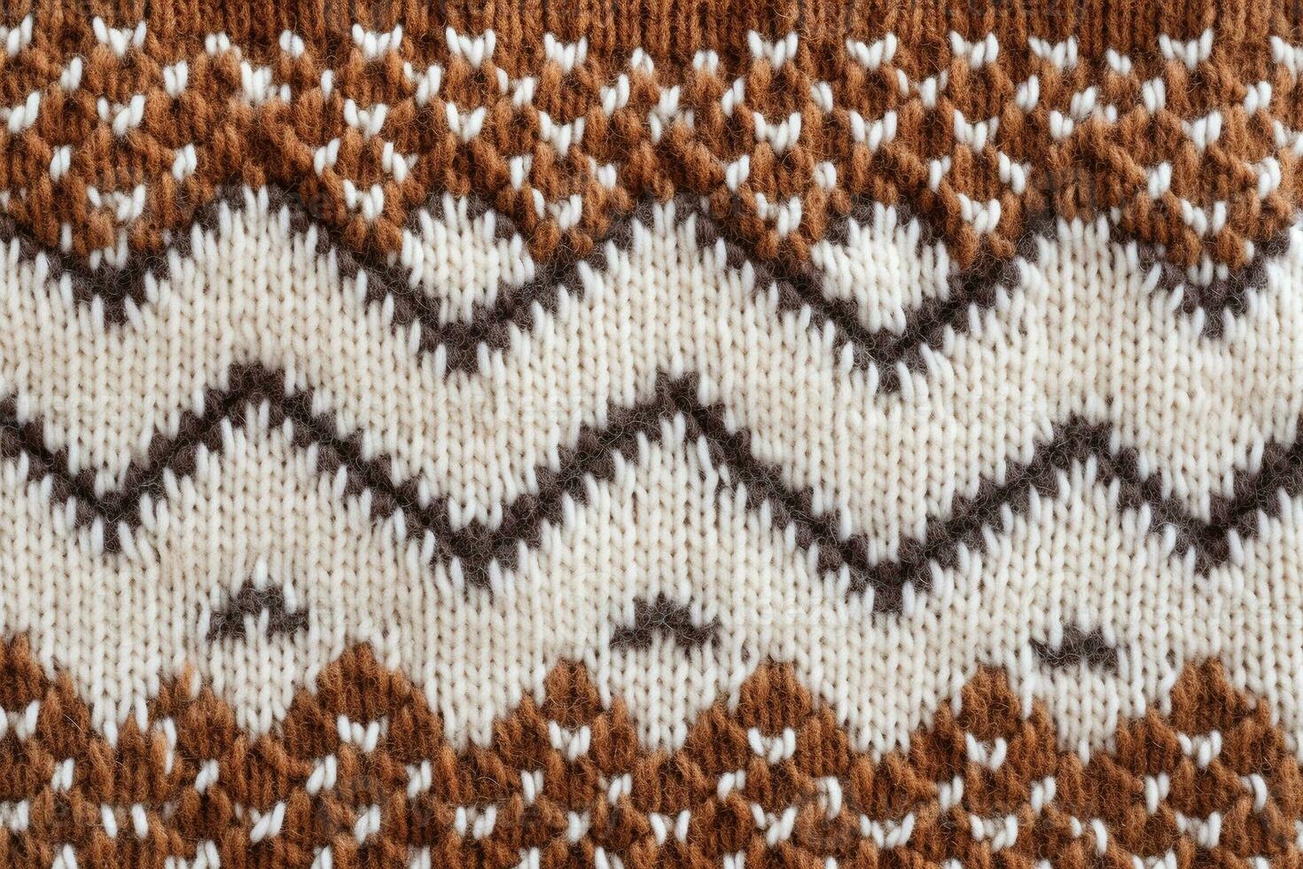 closeup of texture of light brown dark brown and white colors of wool sweater generative AI photo