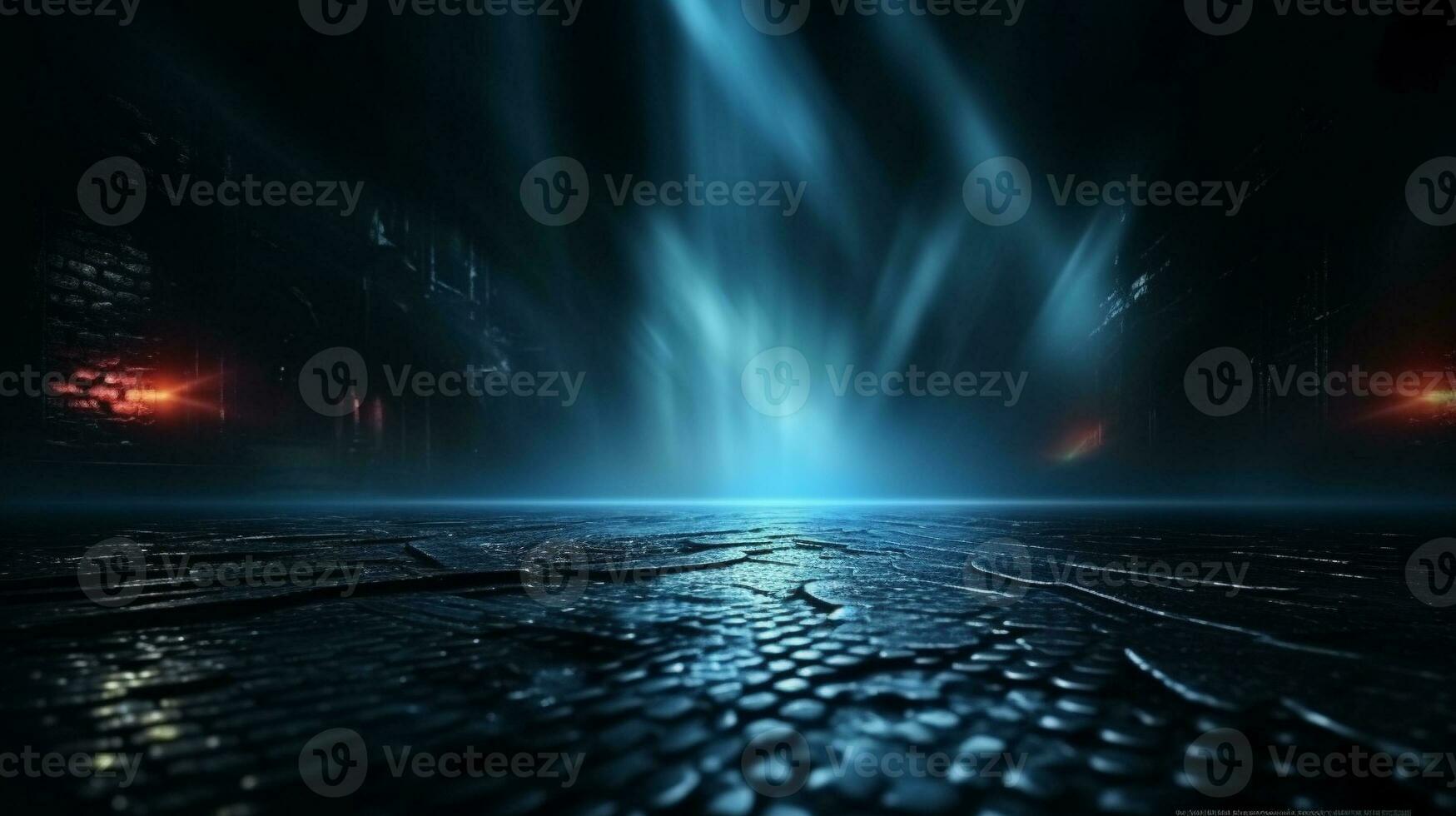 shot of Dark empty space with blue spot lights generative AI photo