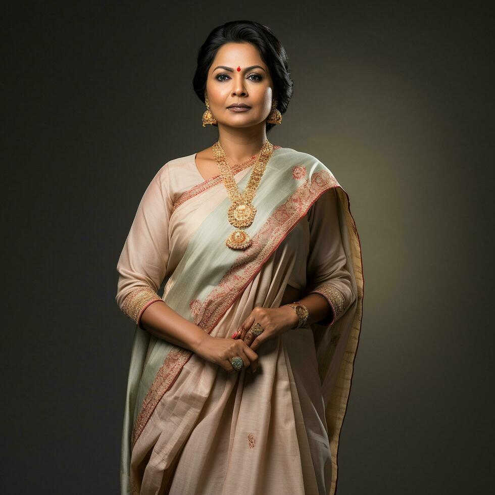 an indian woman in traditional cloth standing generative AI photo