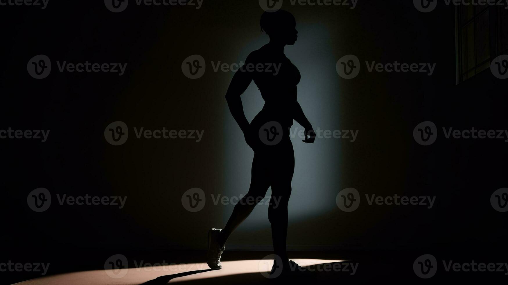 silhouette of a young athlete on black background generative AI photo