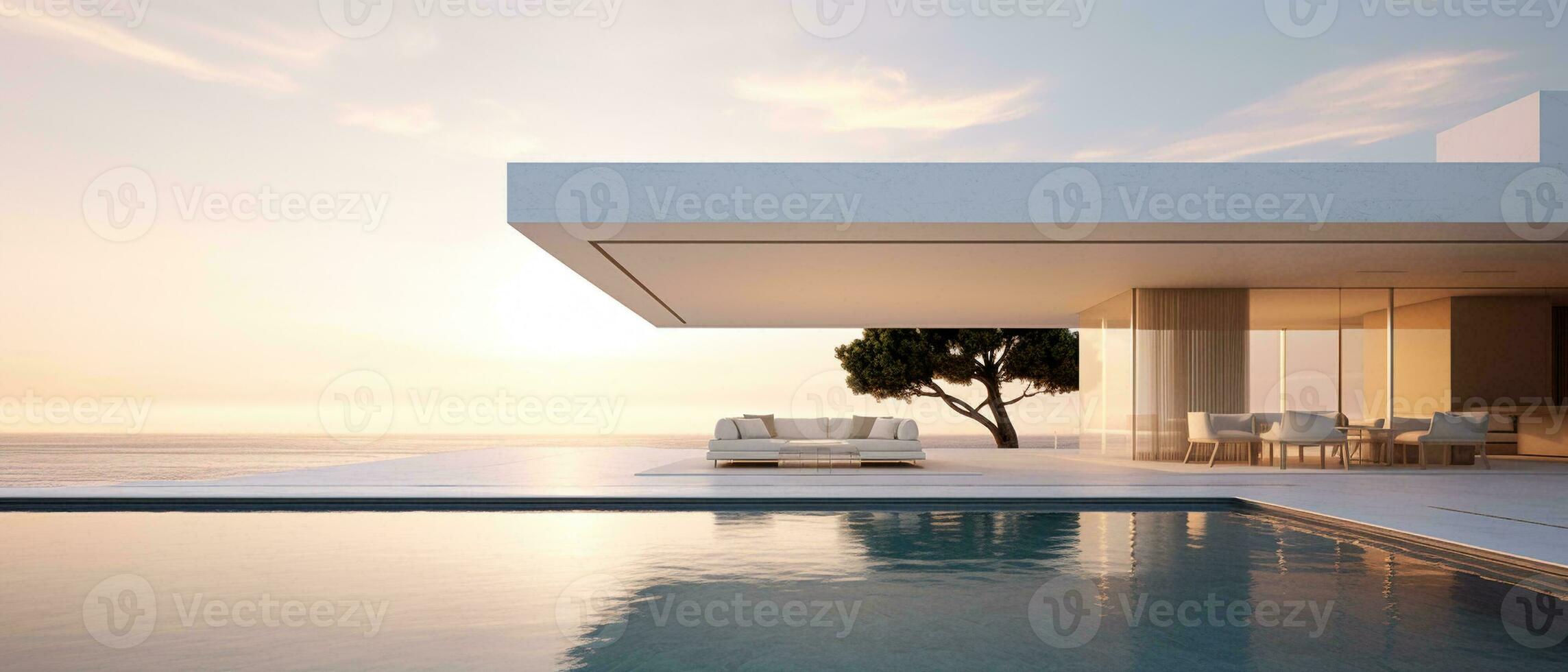 a modern villa with pool generative AI photo