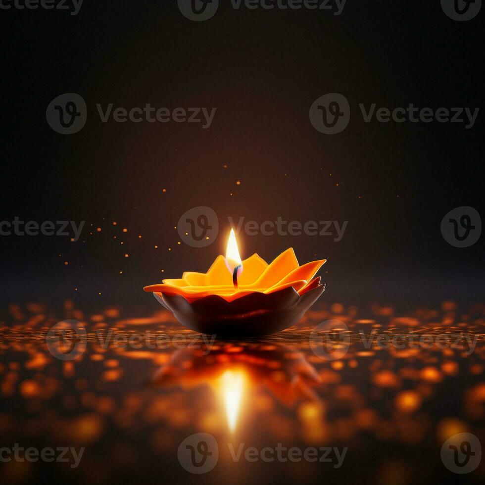 a designer diwali oil lamp glowing on dark background generative AI photo