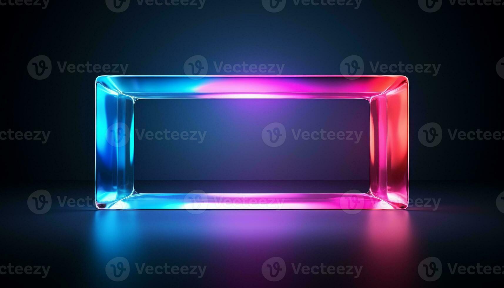 colorful neon glowing rectangle frame on dark background generative AI photo