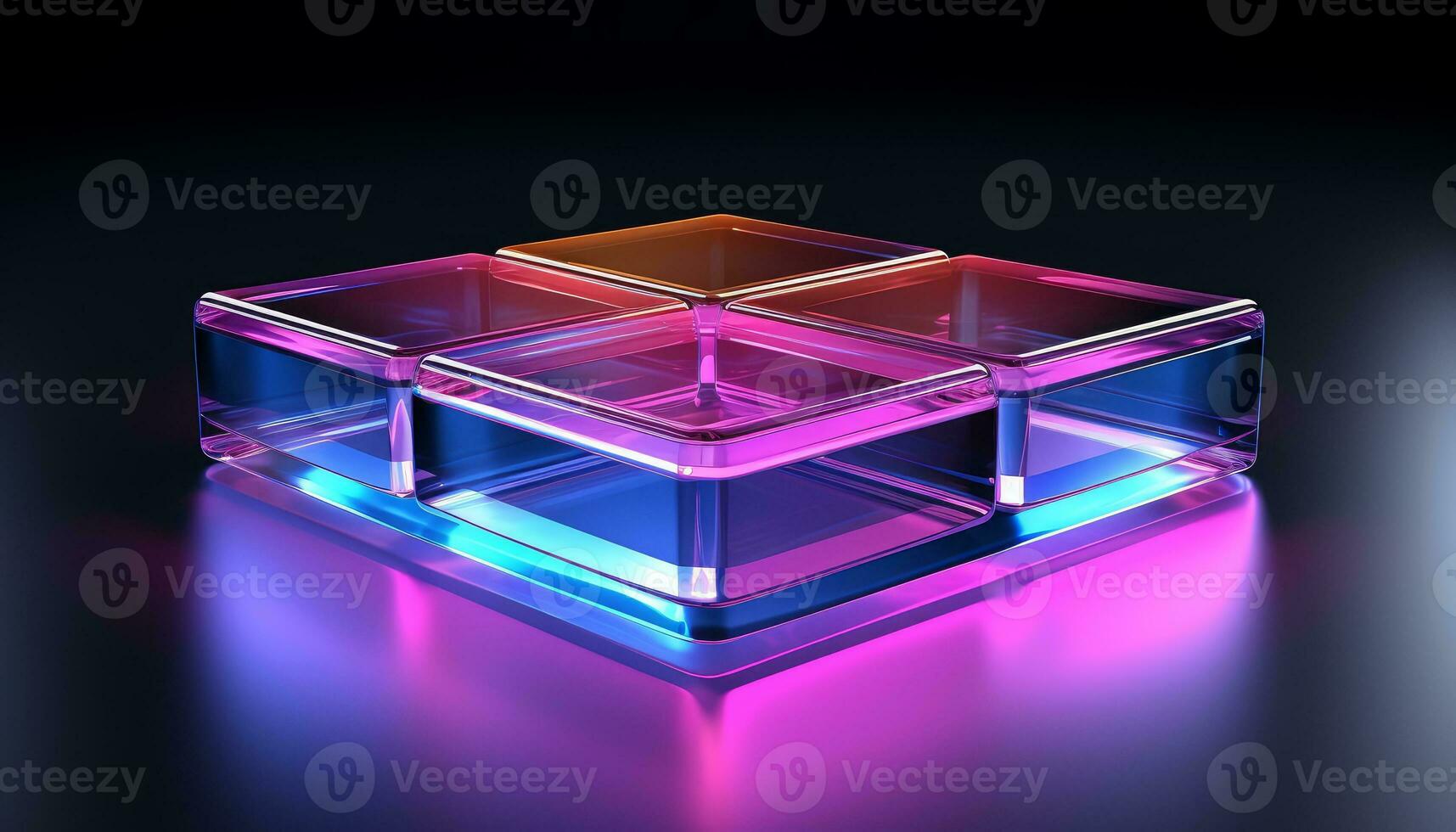 colorful neon glowing rectangle shape object on dark background generative AI photo
