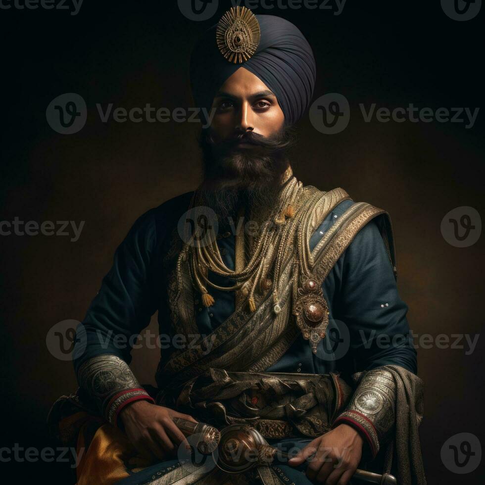 portrait of royal sikh man on dark background generative AI photo