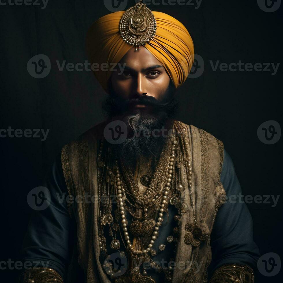 royal sikh man on black background generative AI photo