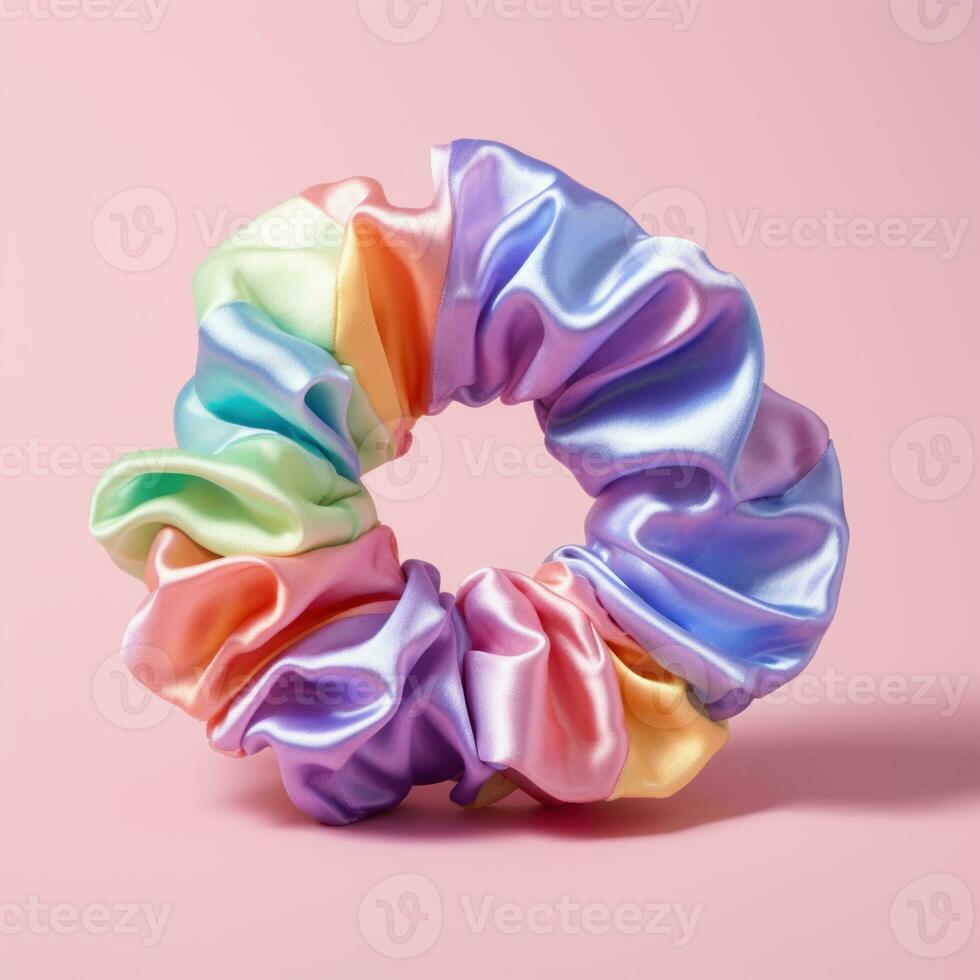 a plain colorful rubber band on bright pink background generative AI photo