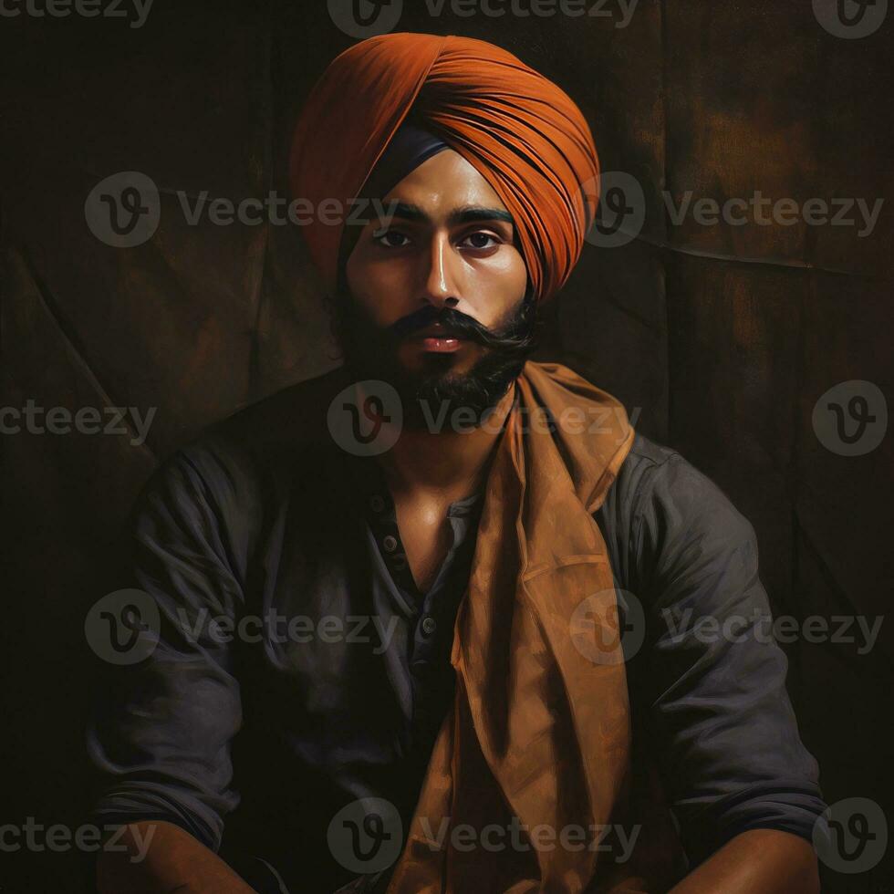 a sikh handsome man on dark background generative AI photo