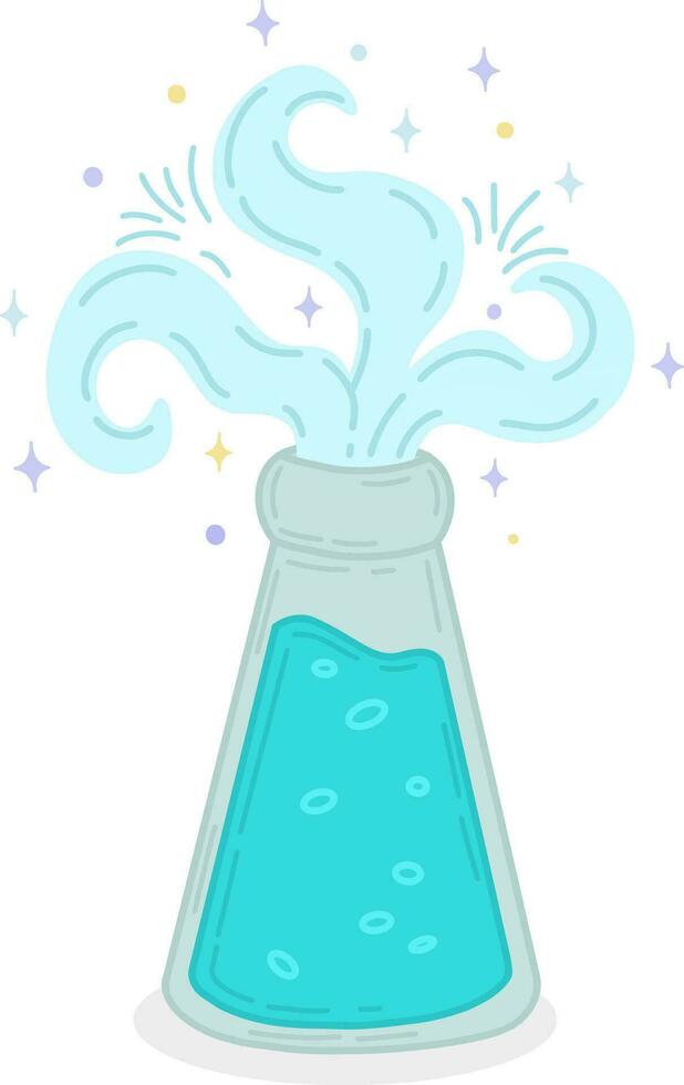 Vector illustration of a magic elixir. A bottle with a magic elixir for love spells, witchcraft and divination. Magical illustration and alchemy. A bottle with a miracle potion.