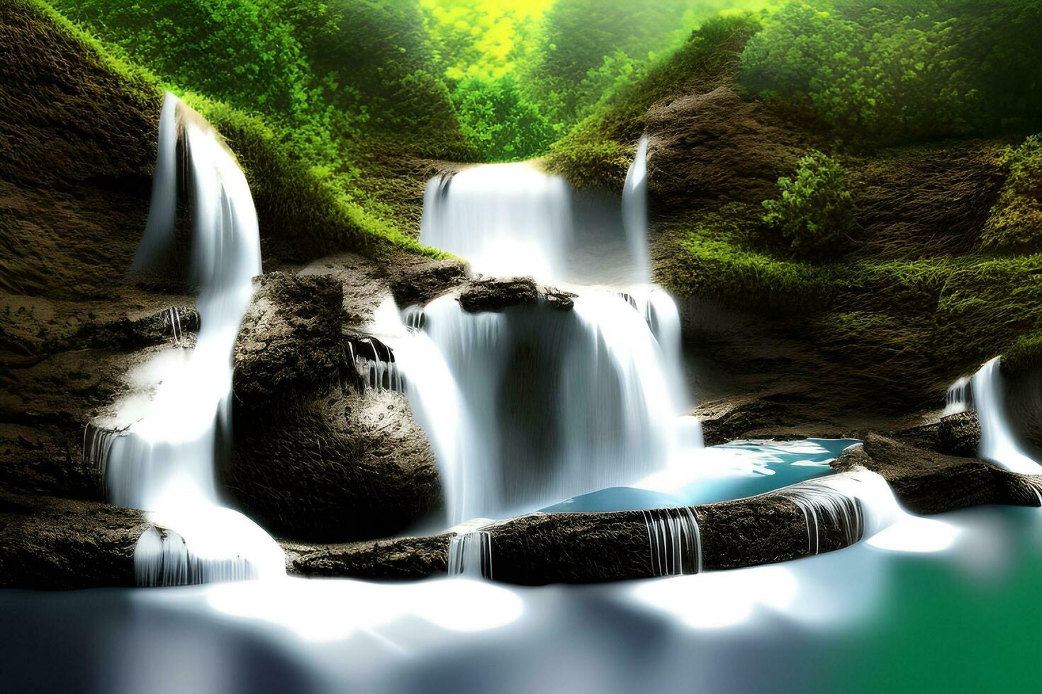 Waterfall Background, Waterfall Landscape Background, Nature Background, Landscape Background, AI Generative photo