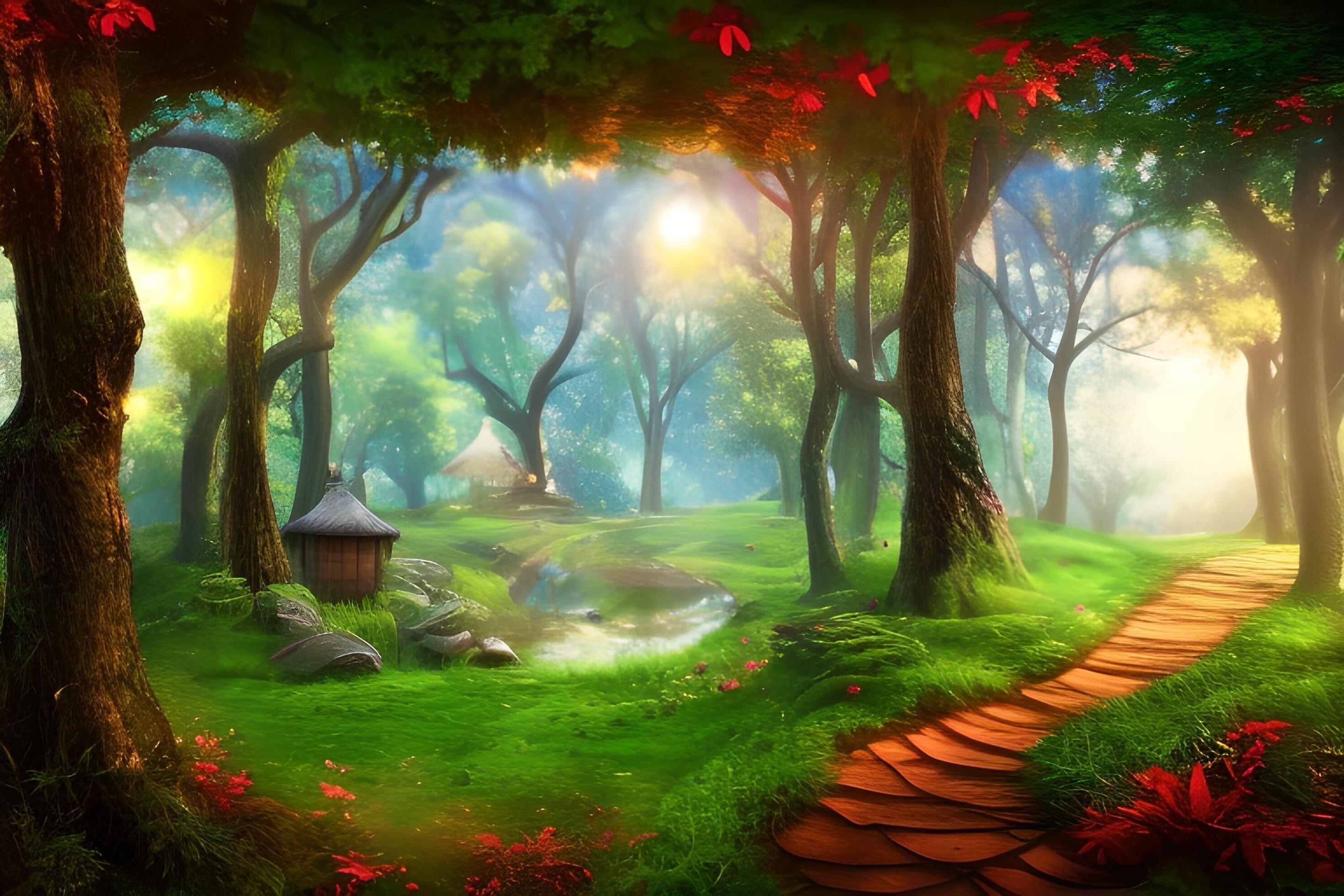 The Enchanted Forest  Fantasy landscape, Magic forest, Anime scenery