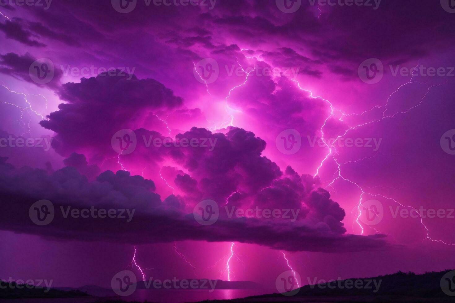 Thunderstorm Sky, Pink Thunderstorm Background, Pink Thunderstorm Wallpaper, Pink Stormy sky Background, Rainy Sky, Storm clouds, Ai Generative photo