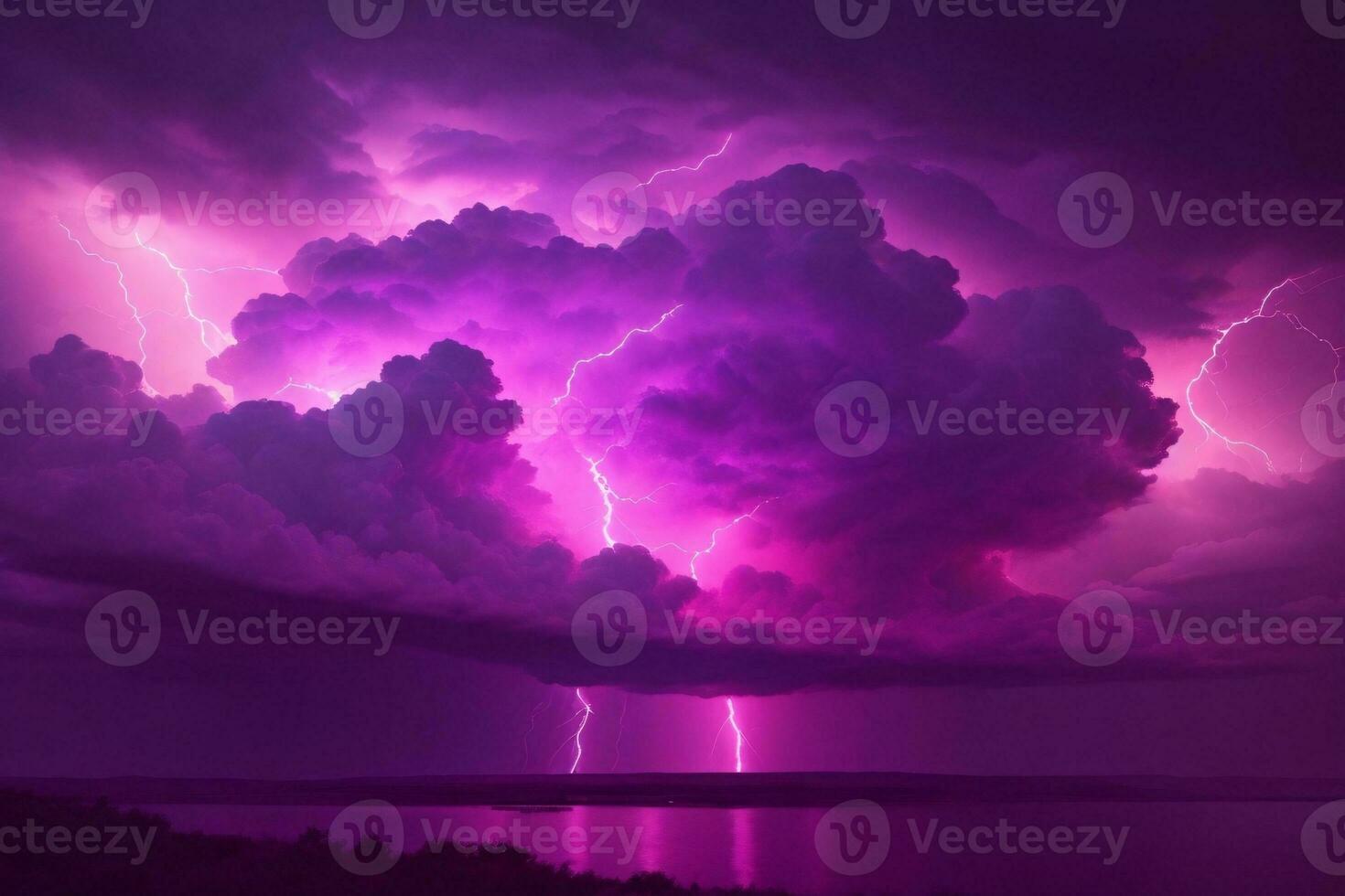 Thunderstorm Sky, Pink Thunderstorm Background, Pink Thunderstorm Wallpaper, Pink Stormy sky Background, Rainy Sky, Storm clouds, Ai Generative photo