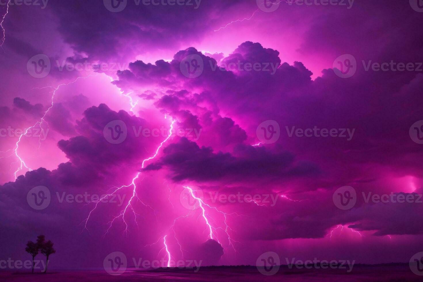 Thunderstorm Sky, Pink Thunderstorm Background, Pink Thunderstorm Wallpaper, Pink Stormy sky Background, Rainy Sky, Storm clouds, Ai Generative photo