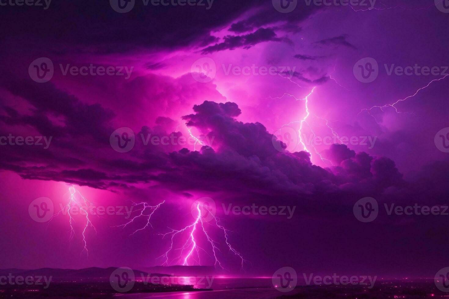 Thunderstorm Sky, Pink Thunderstorm Background, Pink Thunderstorm Wallpaper, Pink Stormy sky Background, Rainy Sky, Storm clouds, Ai Generative photo