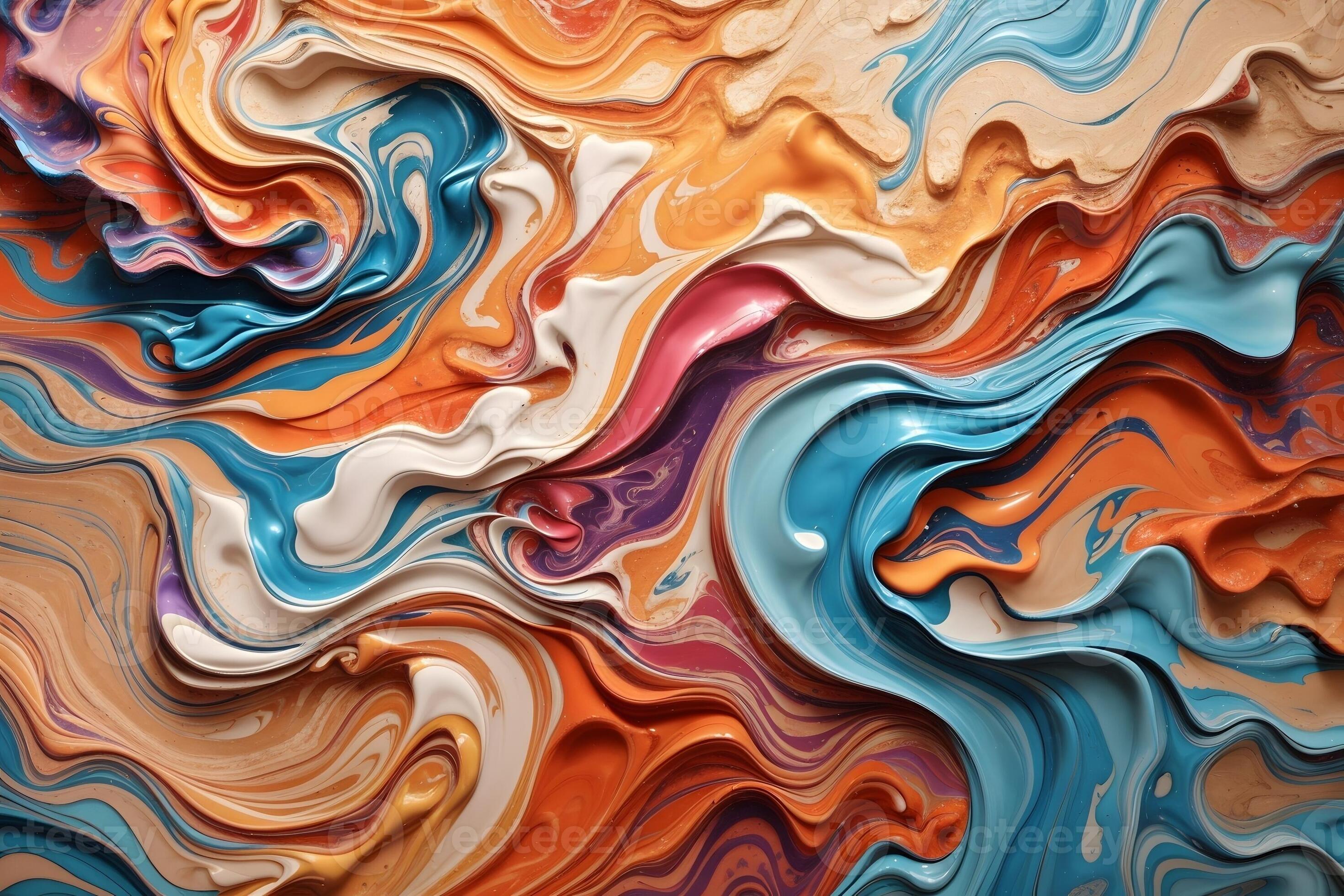 Abstract Acrylic Paint Waves Background, Colorful Liquid Paint