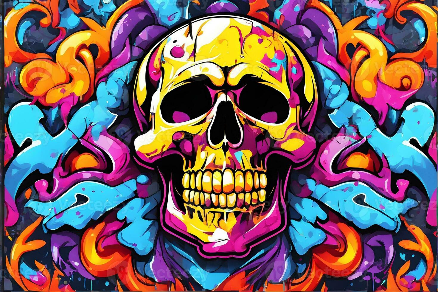 Skull Graffiti Background, Skull Graffiti Wallpaper, Skull Graffiti Pattern, Graffiti background, Graffiti Art, Graffiti Wallpaper, AI Generative photo