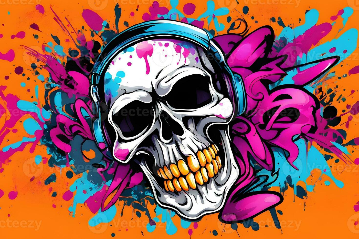 Skull Graffiti Background, Skull Graffiti Wallpaper, Skull Graffiti Pattern, Graffiti background, Graffiti Art, Graffiti Wallpaper, AI Generative photo