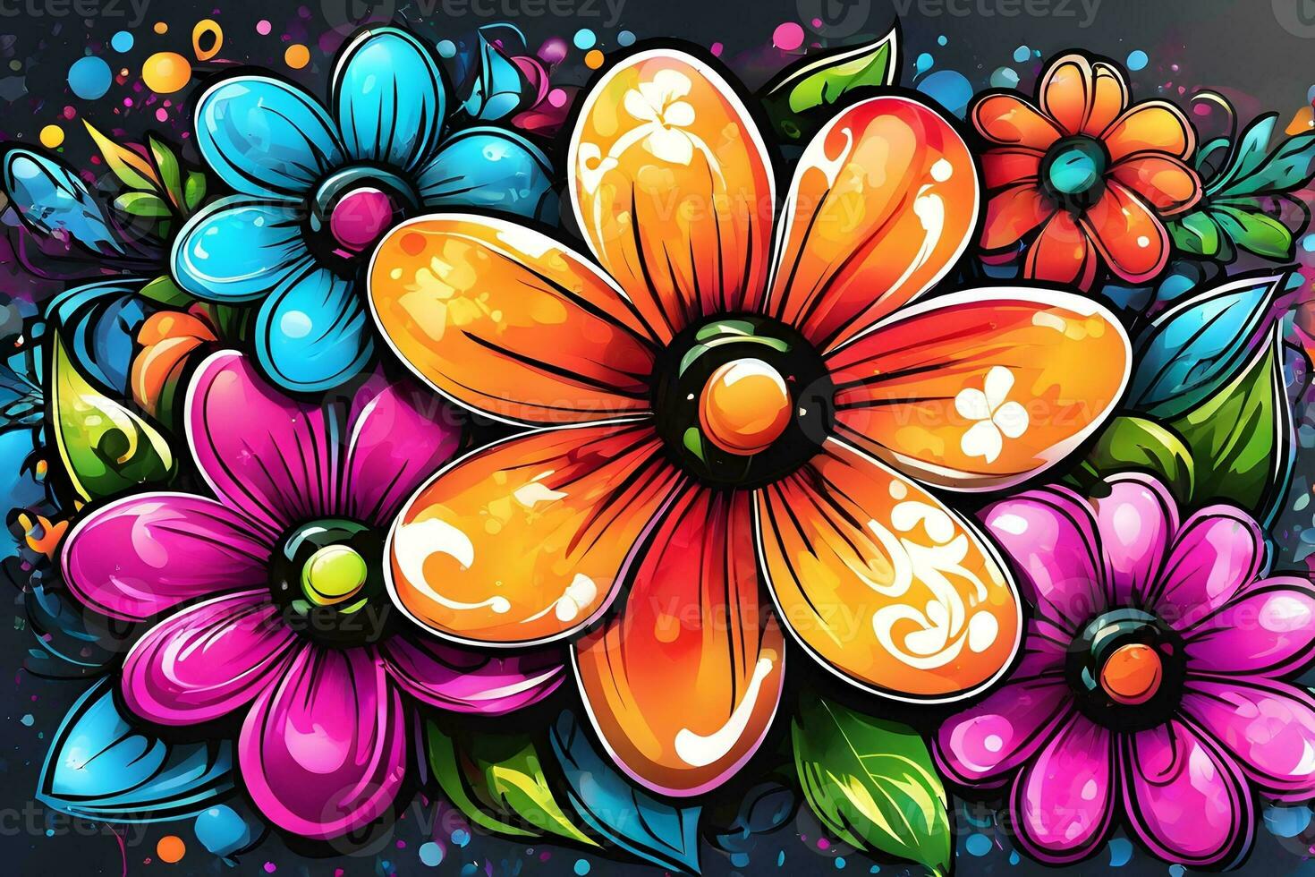 Flower Graffiti Wallpaper, Graffiti Background, Floral Graffiti Pattern, Flower Graffiti background, Flower Graffiti Art, Floral Graffiti Paint, AI Generative photo