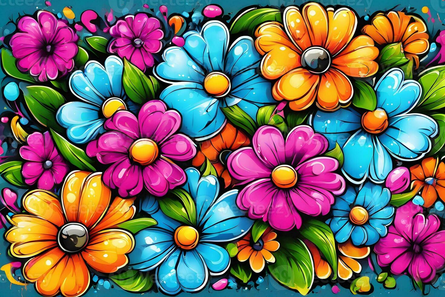 Flower Graffiti Wallpaper, Graffiti Background, Floral Graffiti Pattern, Flower Graffiti background, Flower Graffiti Art, Floral Graffiti Paint, AI Generative photo