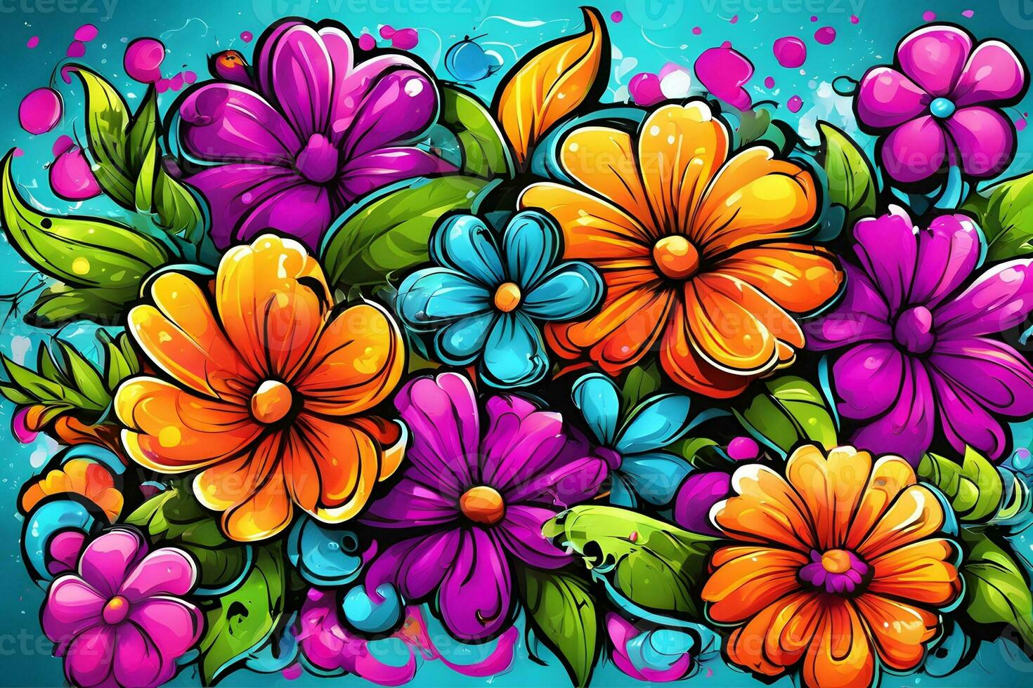 Flower Graffiti Wallpaper, Graffiti Background, Floral Graffiti Pattern, Flower Graffiti background, Flower Graffiti Art, Floral Graffiti Paint, AI Generative photo