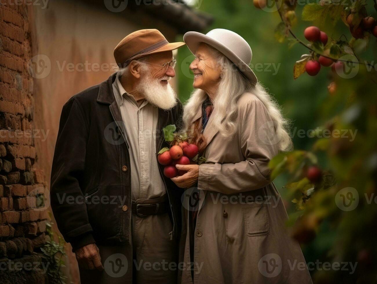 amoroso antiguo Pareja es disfrutando un romántico otoño día ai generativo foto