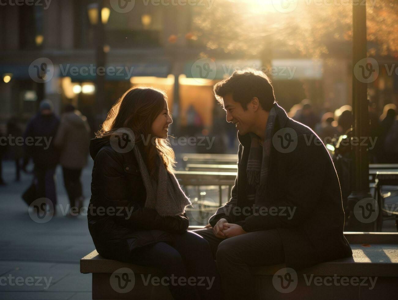 Loving asian couple is enjoying a romantic autumn day AI Generative photo