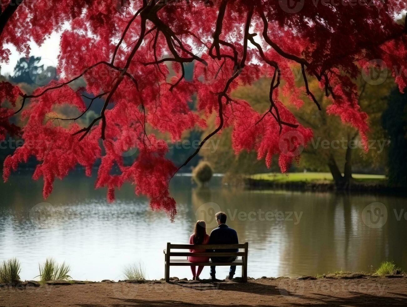 Loving asian couple is enjoying a romantic autumn day AI Generative photo