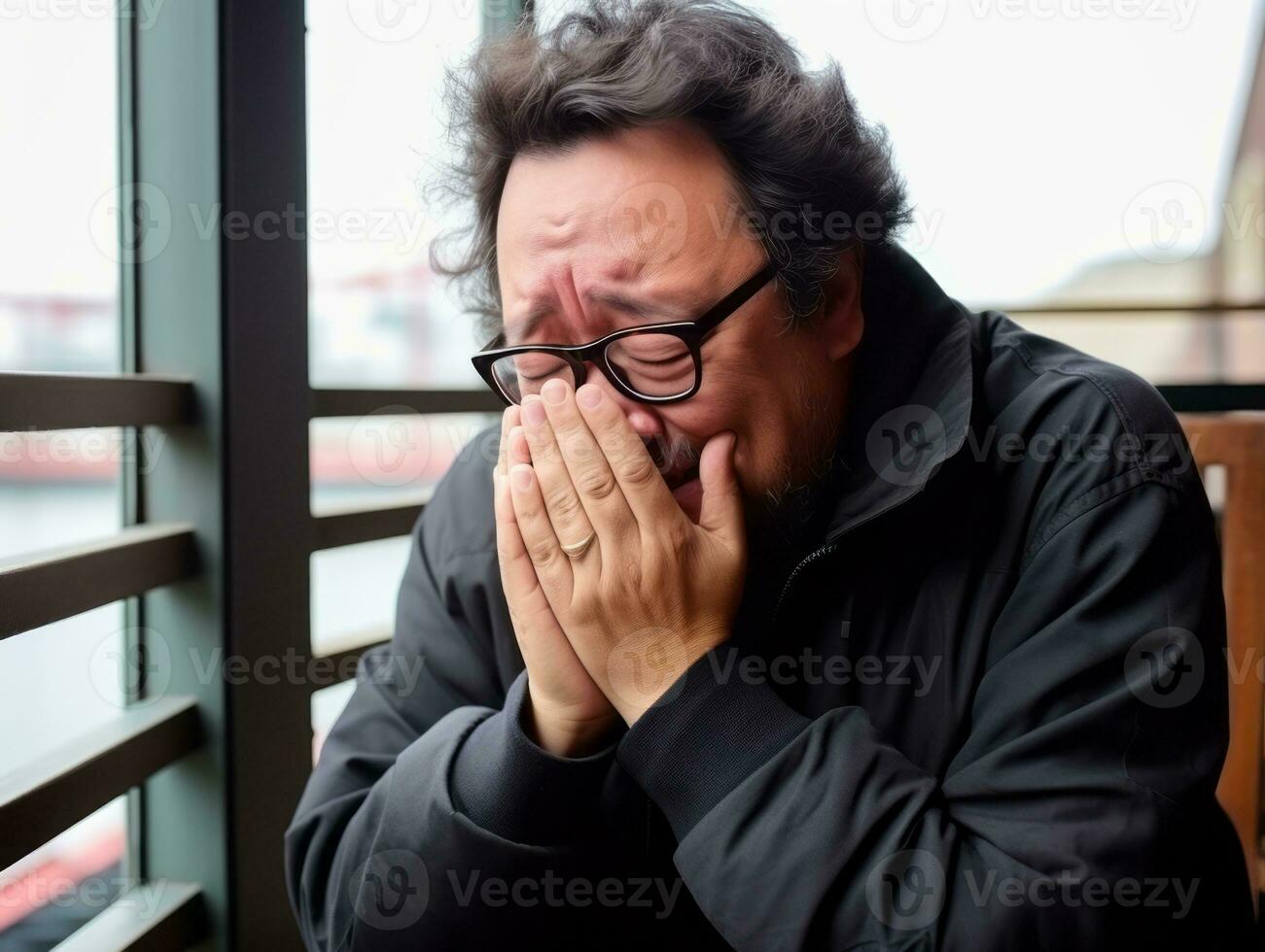 Mexican man in emotional pose on white background AI Generative photo