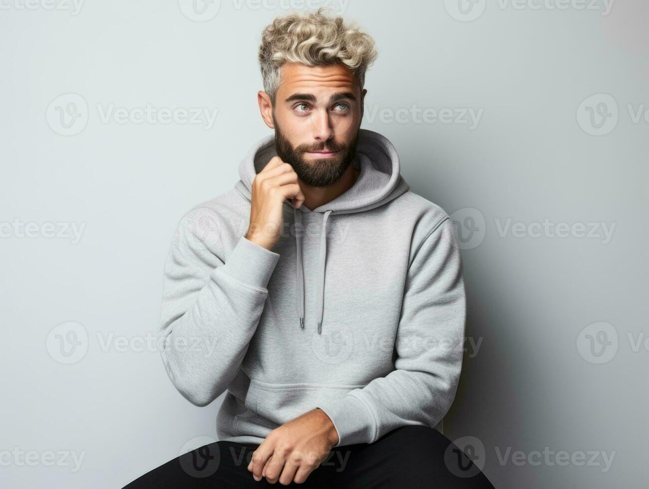 Mexican man in emotional pose on white background AI Generative photo