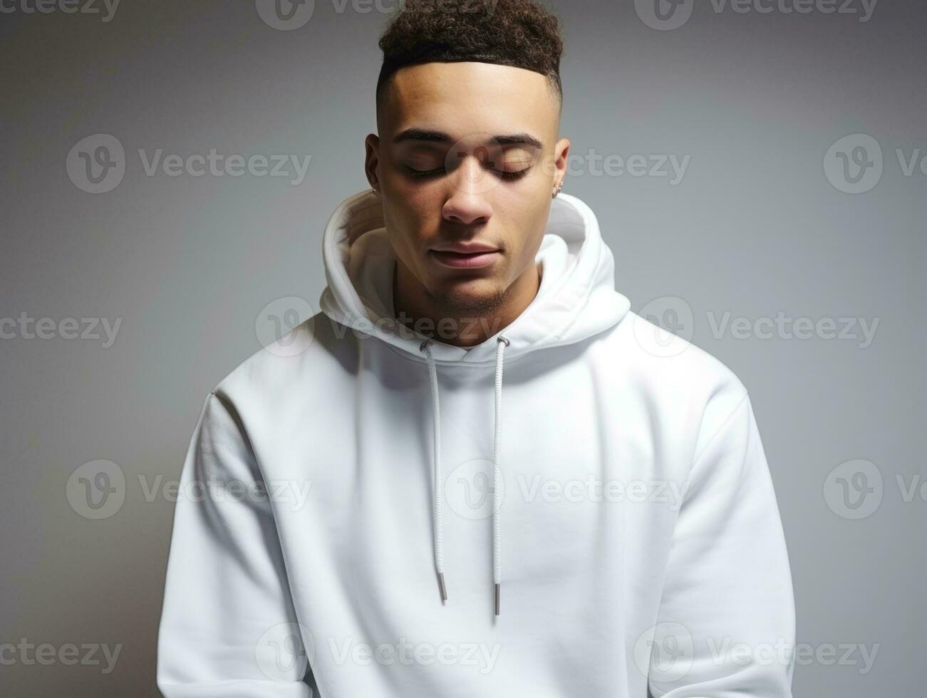 Mexican man in emotional pose on white background AI Generative photo