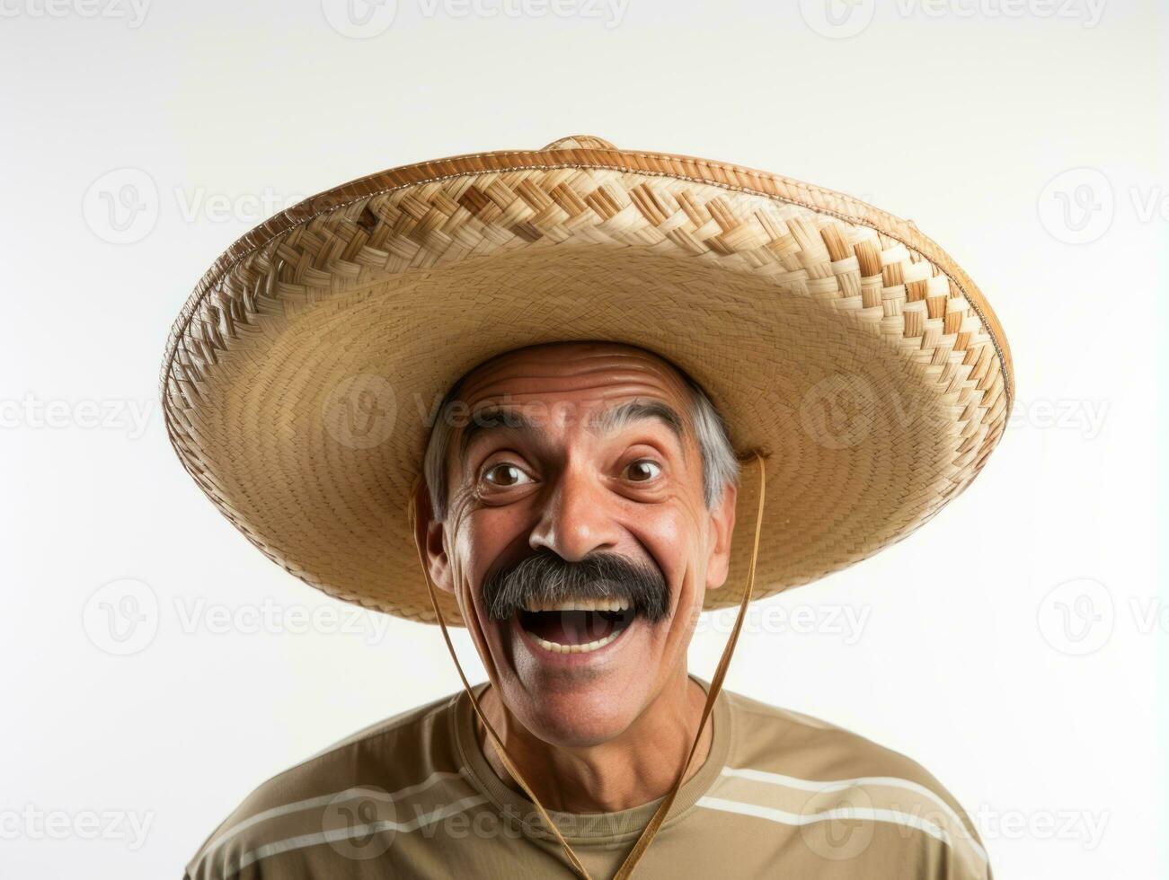 Mexican man in emotional pose on white background AI Generative photo