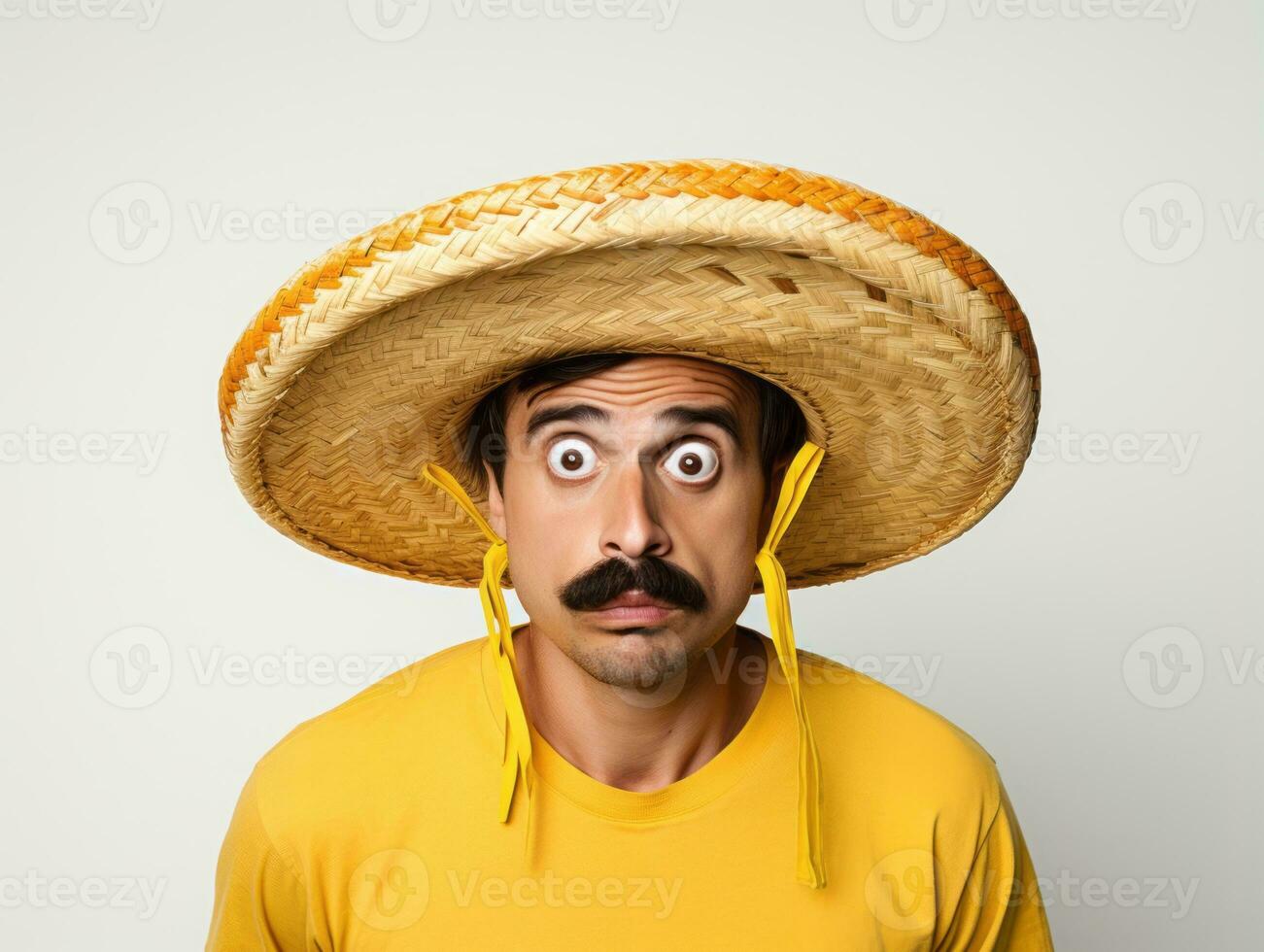 mexicano hombre en emocional actitud en blanco antecedentes ai generativo foto