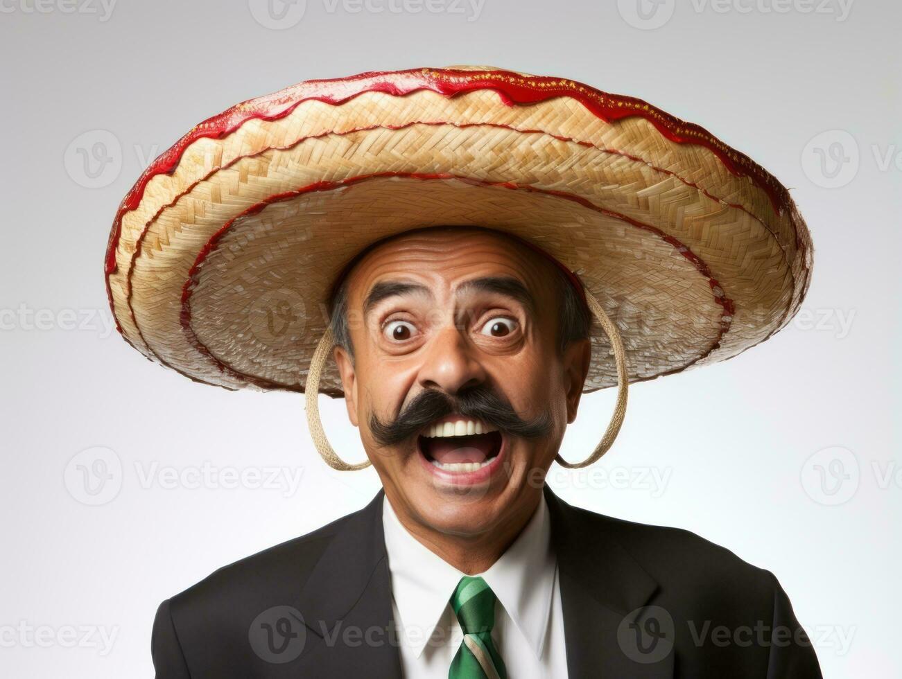 mexicano hombre en emocional actitud en blanco antecedentes ai generativo foto