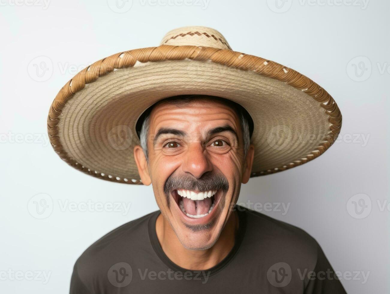 mexicano hombre en emocional actitud en blanco antecedentes ai generativo foto