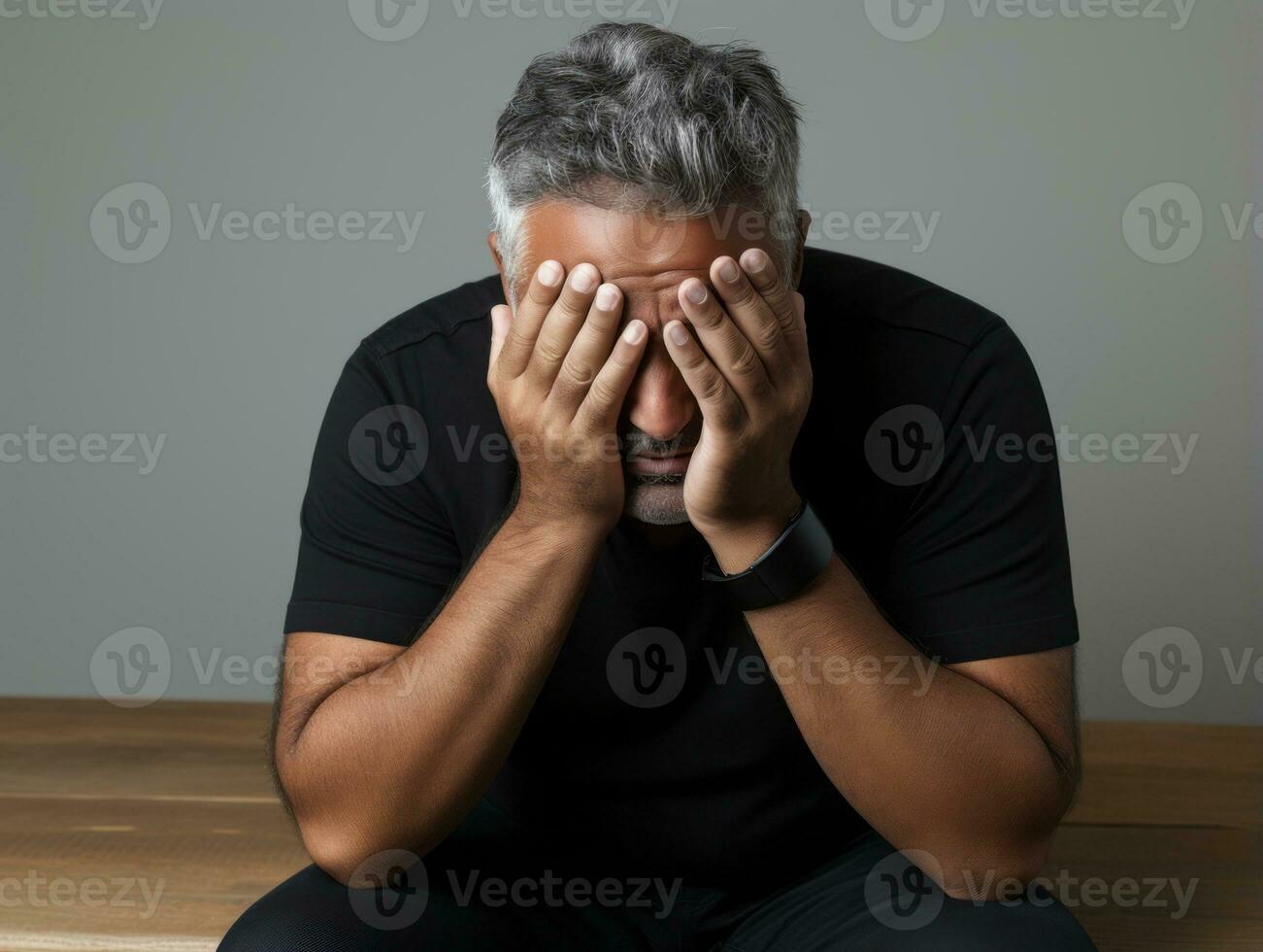 Mexican man in emotional pose on white background AI Generative photo