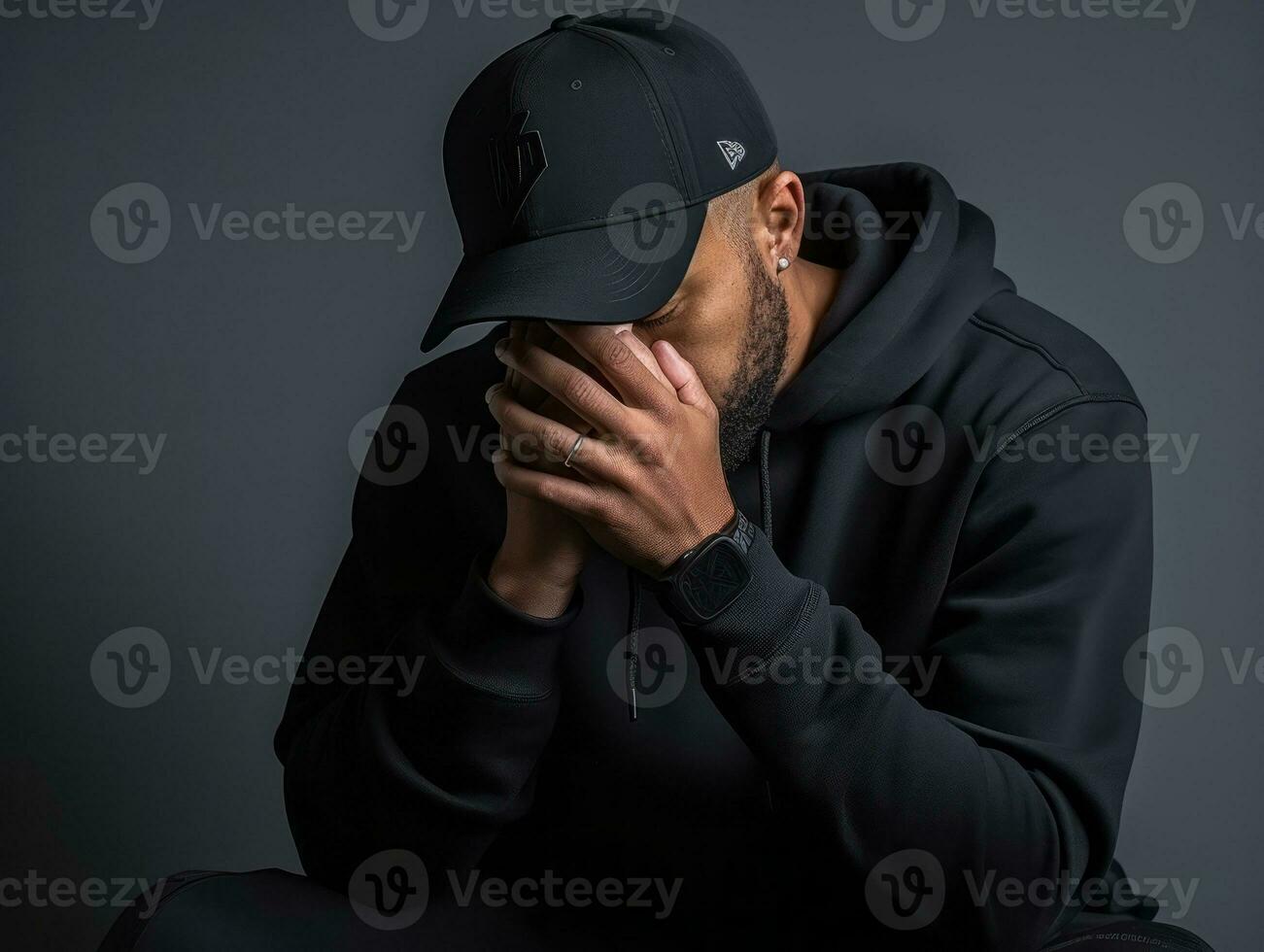 Mexican man in emotional pose on white background AI Generative photo