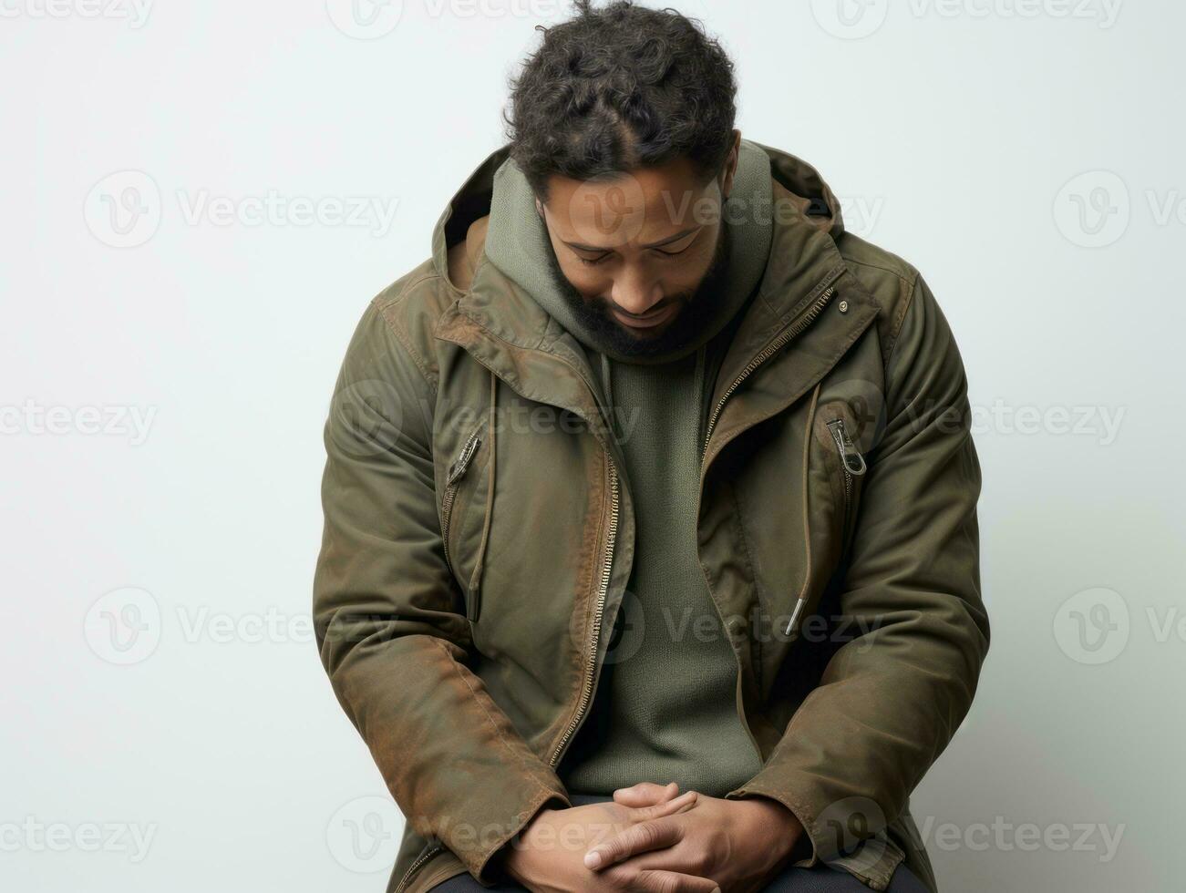 mexicano hombre en emocional actitud en blanco antecedentes ai generativo foto