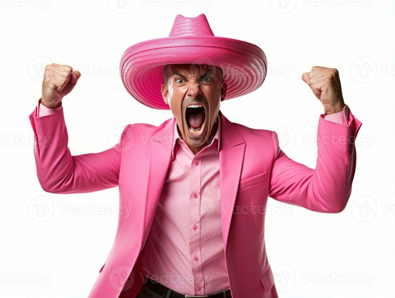 Mexican man in emotional pose on white background AI Generative photo