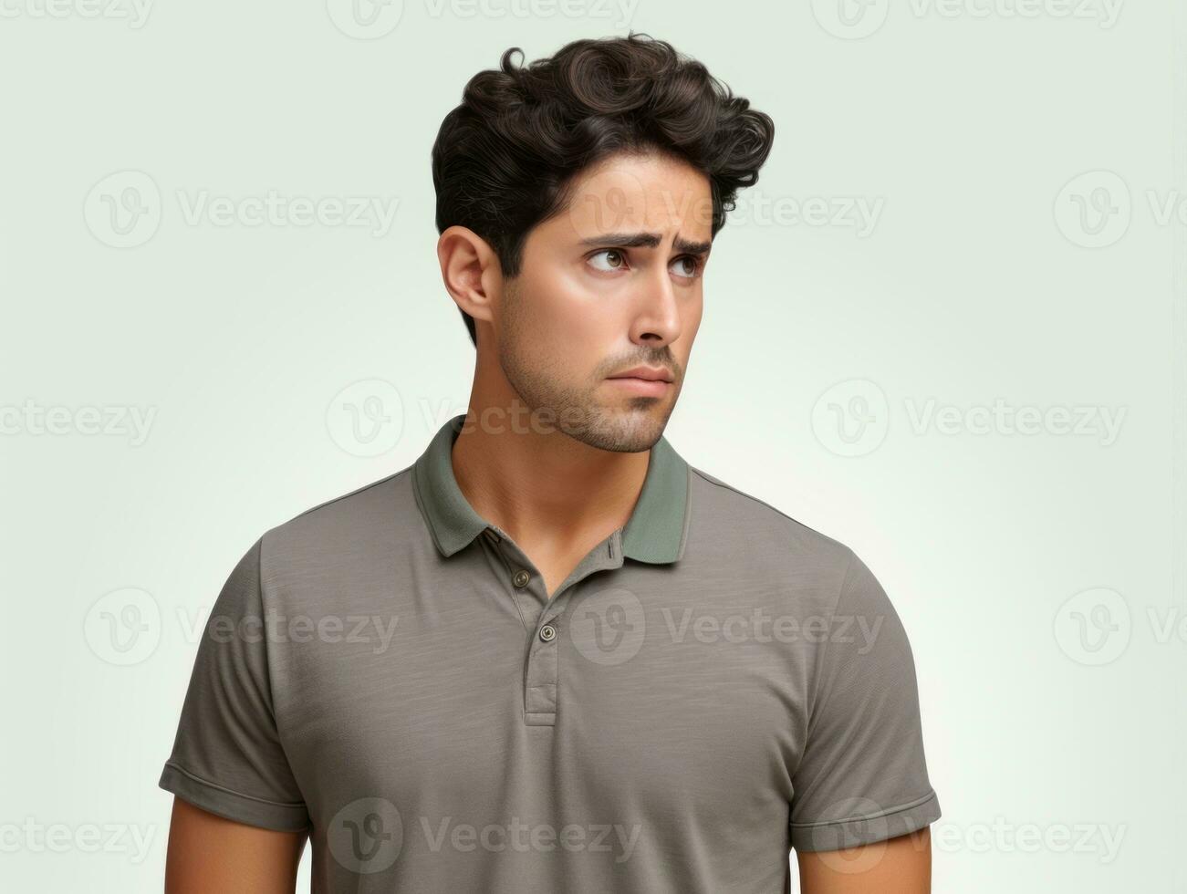 Mexican man in emotional pose on white background AI Generative photo