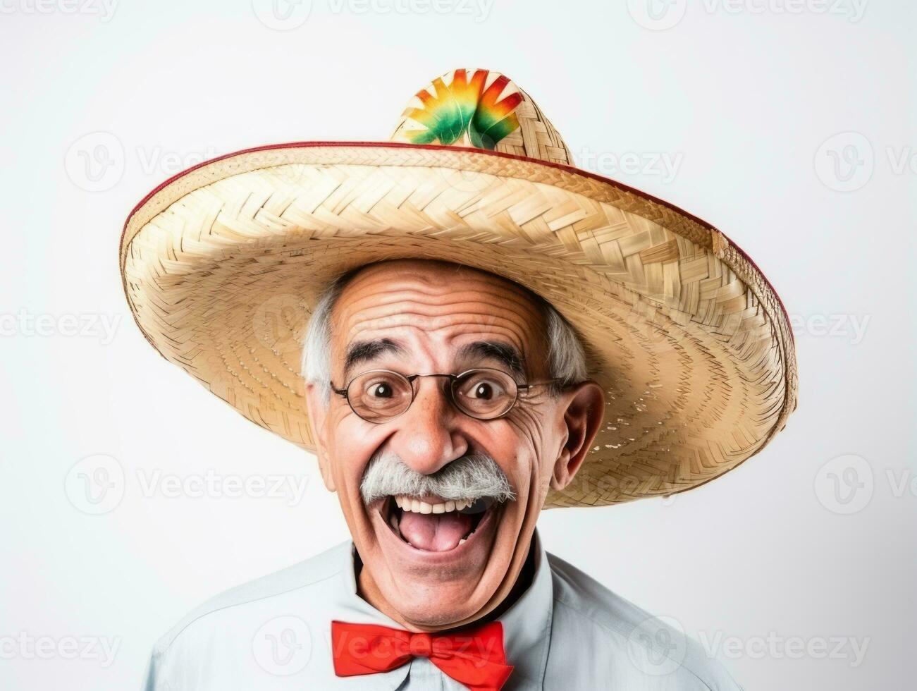 Mexican man in emotional pose on white background AI Generative photo