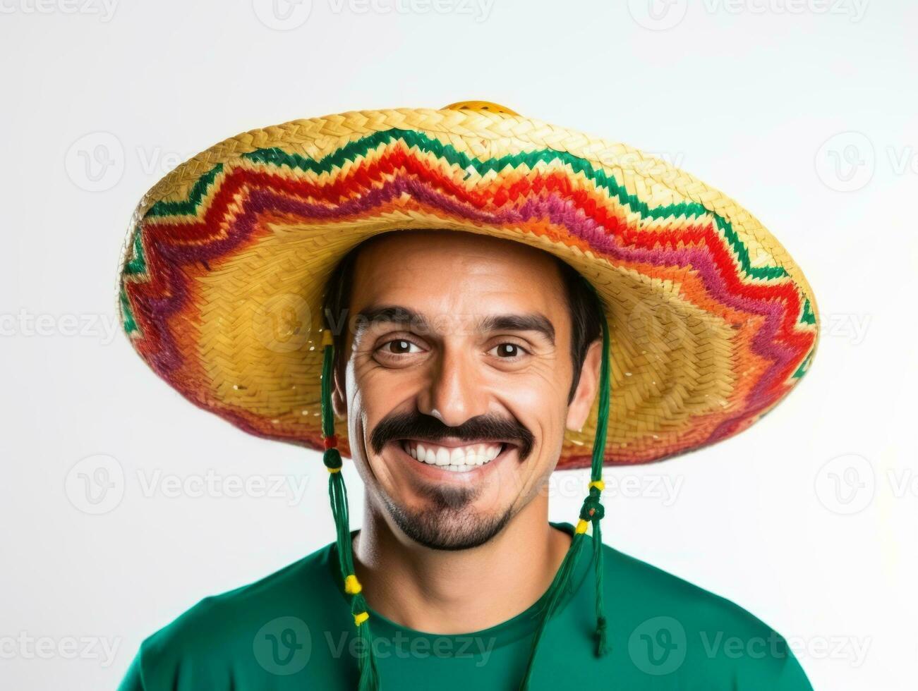 Mexican man in emotional pose on white background AI Generative photo