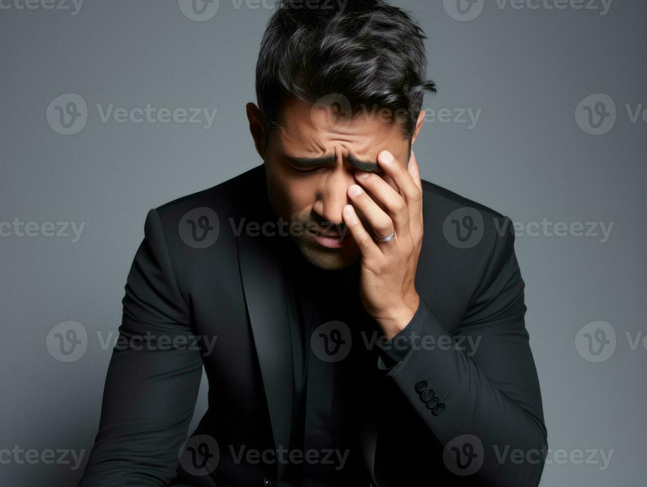 Mexican man in emotional pose on white background AI Generative photo