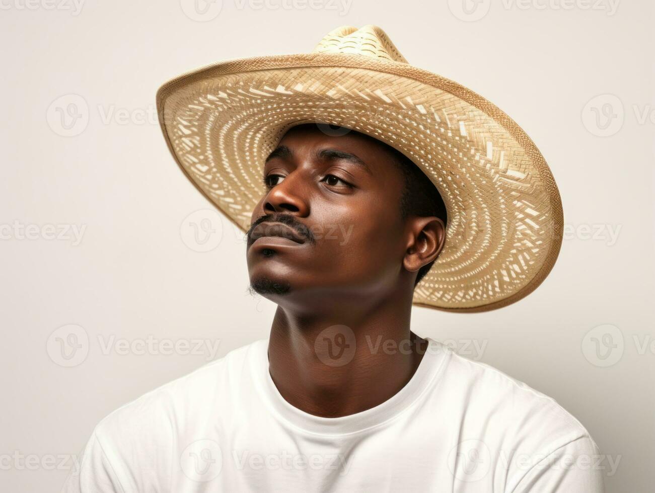 Mexican man in emotional pose on white background AI Generative photo
