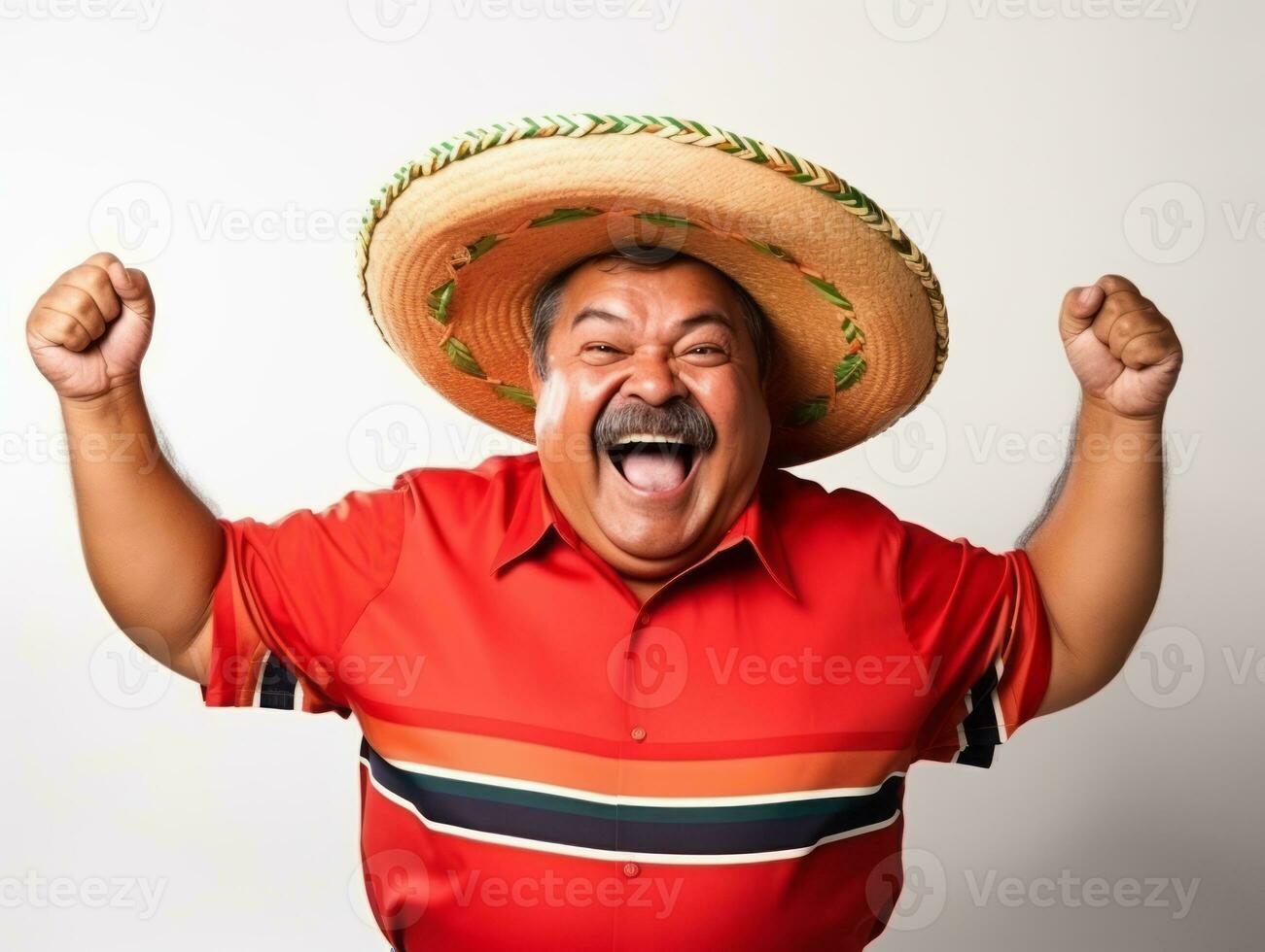 Mexican man in emotional pose on white background AI Generative photo