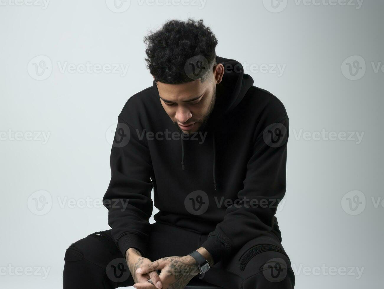 Mexican man in emotional pose on white background AI Generative photo