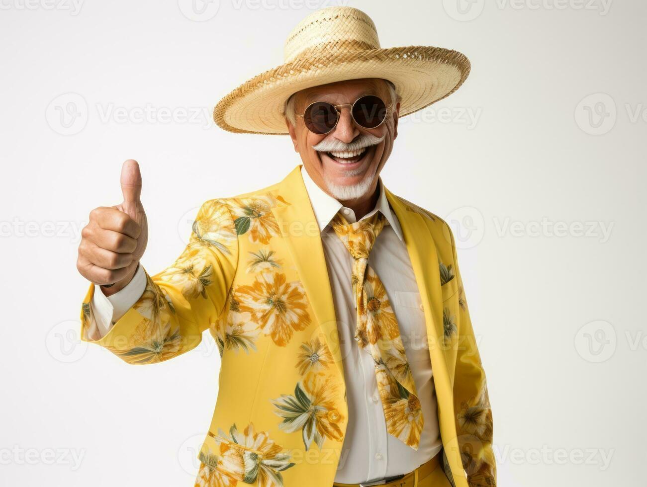Mexican man in emotional pose on white background AI Generative photo